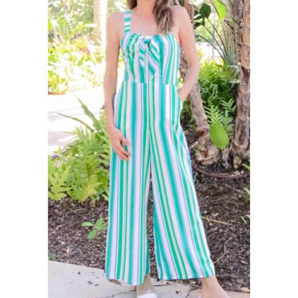A New Day Womens M Cute Striped Jumpsuit beachy coastal summer spring party - Picture 2 of 15